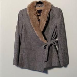 Banana Republic brown side tie, fur trim blazer